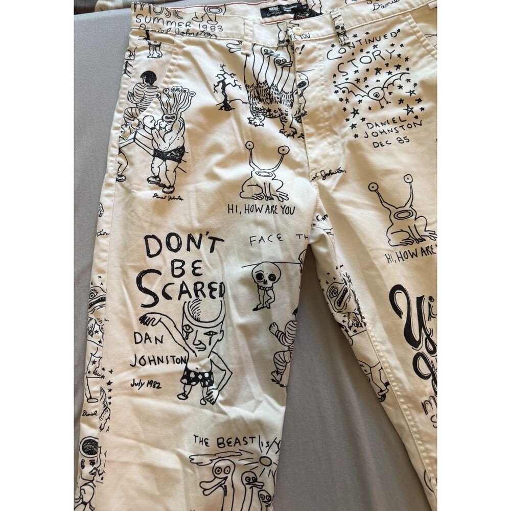 Vans Daniel Johnston Chino Pants Mens 36x31.5 Off White Graphic Loose Fit Skate - Picture 12 of 12